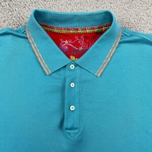 Robert Graham Polo Shirt Mens 2XL Blue Tonal Paisley Embroidery Short Sleeve
